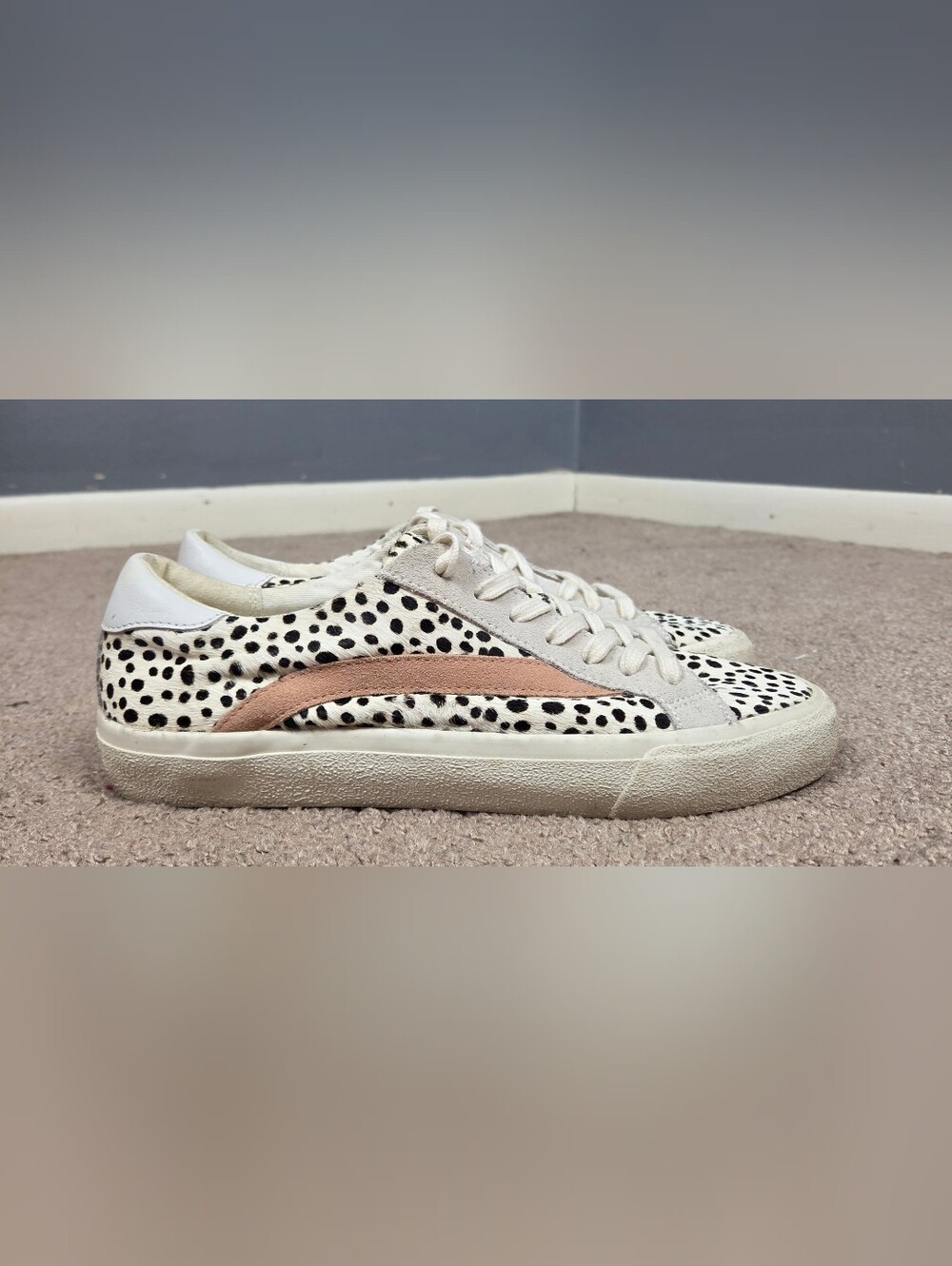 Madewell Dalmatian-Spot Leather Sneakers with Blush Stripe